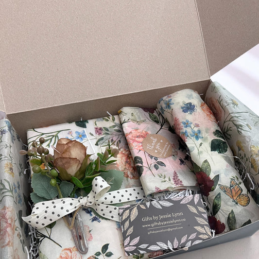 book lover gift wrapped flower paper in a box