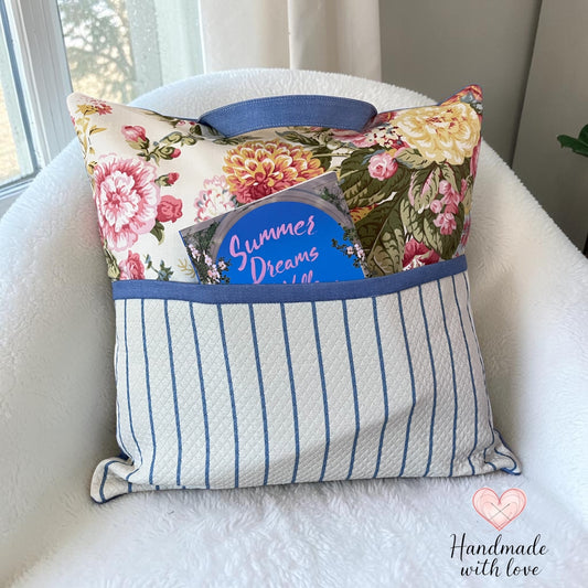 Handmade reading pillow Devine and floral pattern made in Windsor