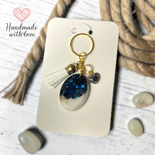 nautical keychain resin navy with sparkle gold and white tassel