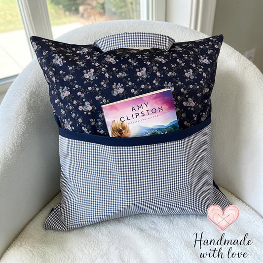 handmade reading Pillow mini floral blue