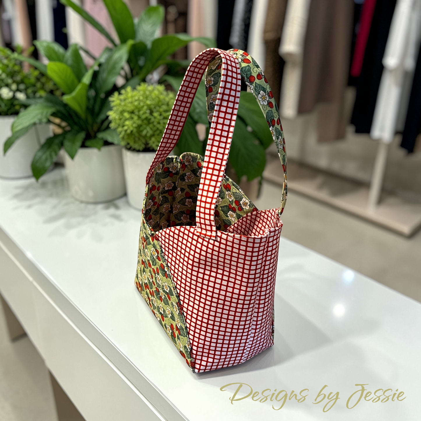 handmade tote bag strawberry theme fabric