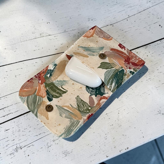 mini fabric pouch floral pattern handmade with snap closure fits earbud case
