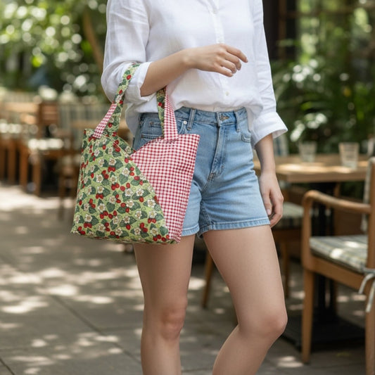 handmade tote bag strawberry theme fabric