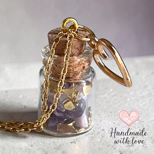 Necklace - Handmade Intention Jar - Protection & Peace (Purple)