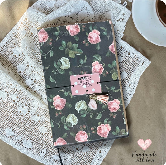 handmade notebook rose theme you are the best tag with stone charm and tassel