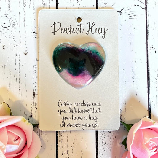 pink and green resin heart shaped handmade pocket hug