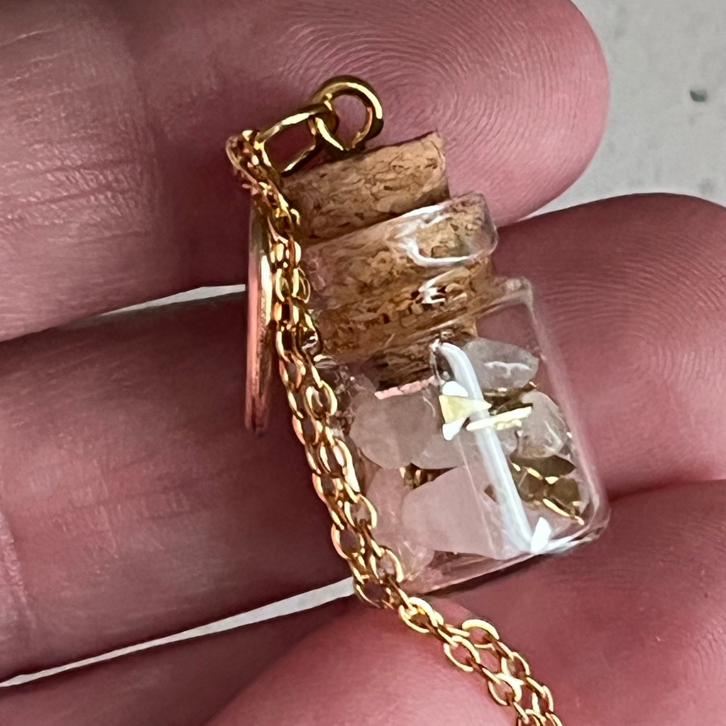 Necklace - Handmade Intention Jar - Self-love (Pink Rose Quartz)