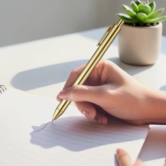 gold writing pen black ink push top