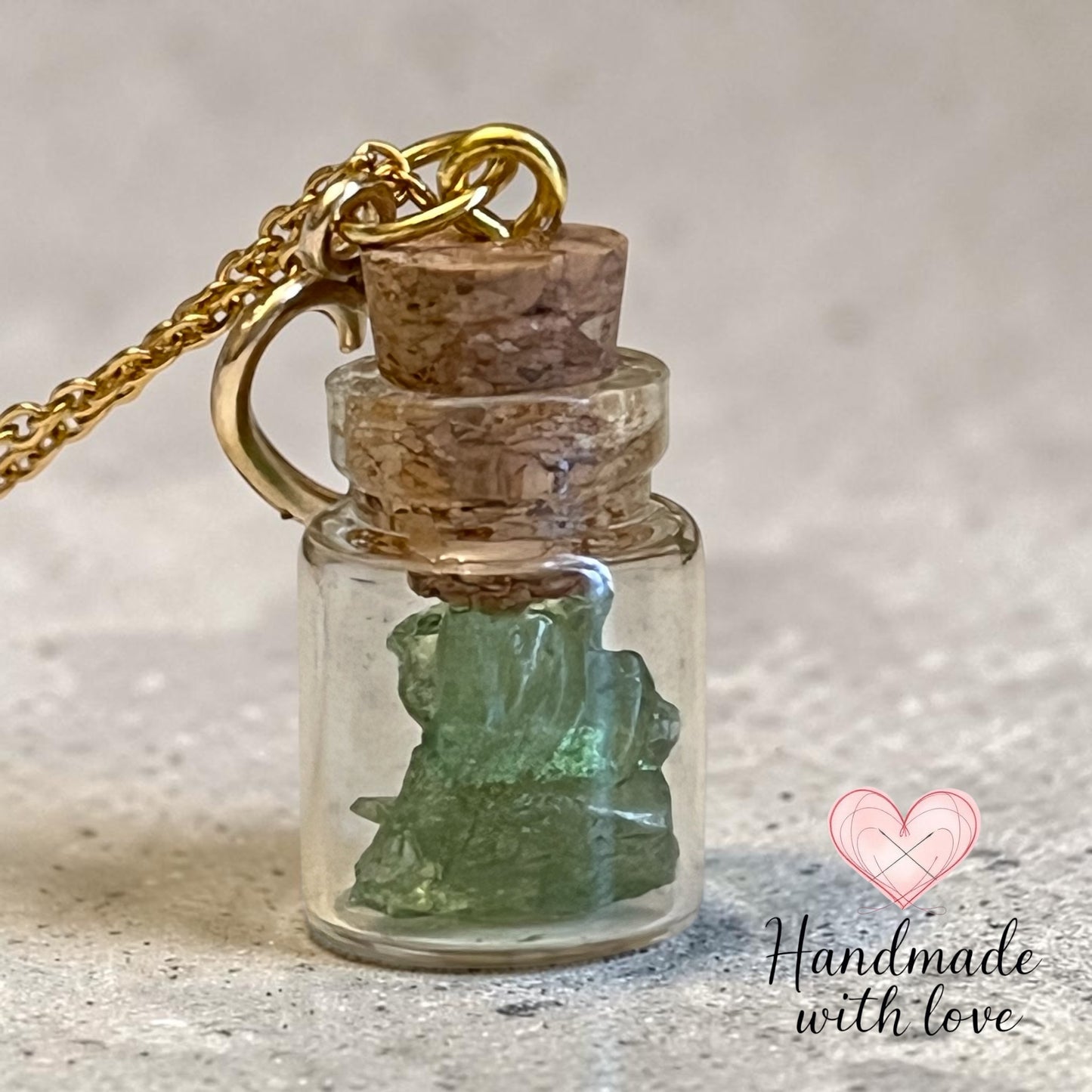 Necklace - Handmade Intention Jar -Luck & Prosperity (Emerald Stone)