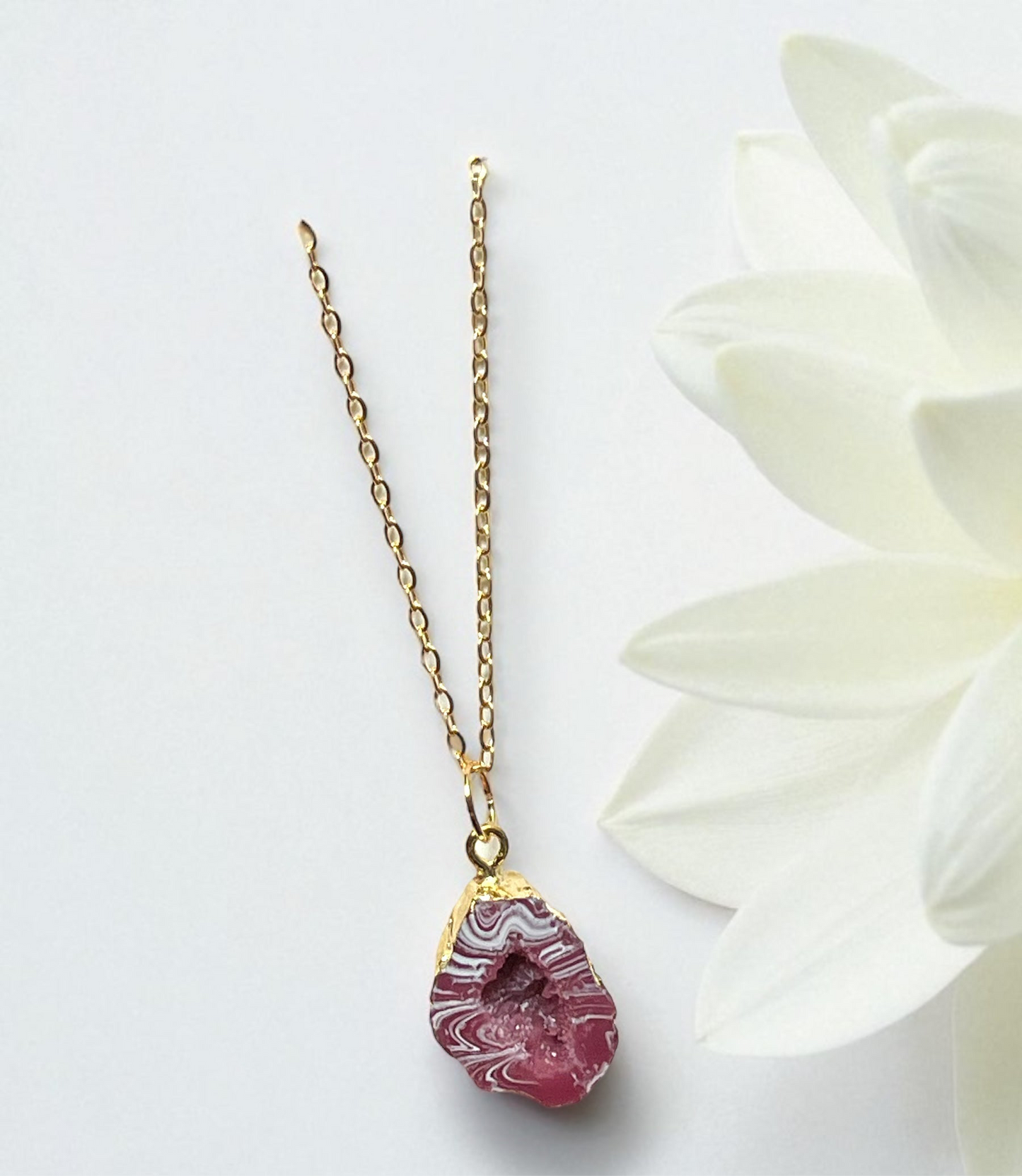 Druzy Resin Gemstone Necklace - Cherry