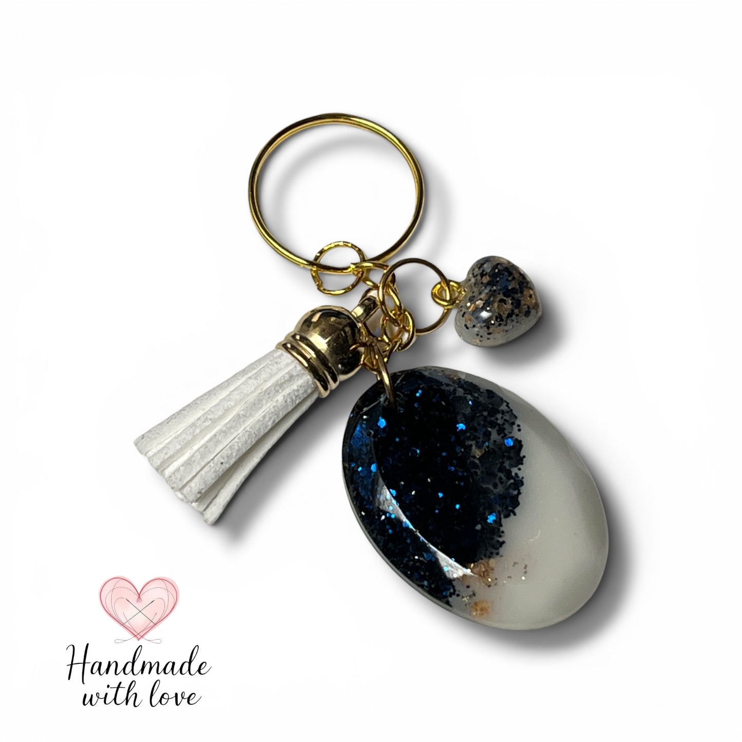 nautical keychain resin navy with sparkle gold and white tassel