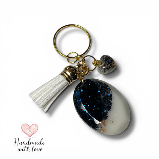 nautical keychain resin navy with sparkle gold and white tassel