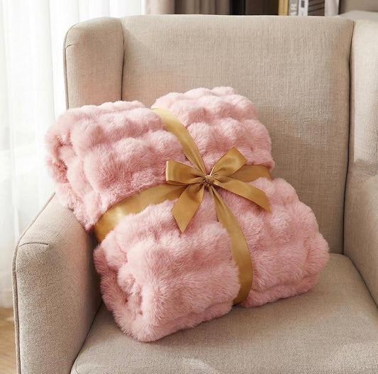 Ultra Plush Faux Rabbit Fur Blanket - Pink