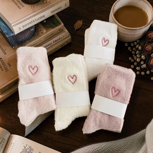 Socks - Woman’s Soft Fuzzy - Embroidered Heart (1 pair)