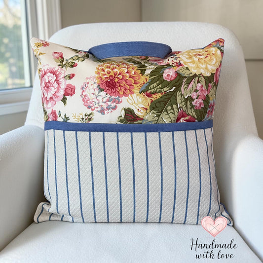 Handmade reading pillow Devine and floral pattern made in Windsor 