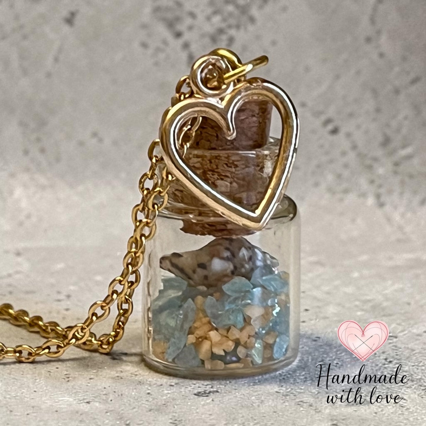 Necklace - Handmade Intention Jar - Calming (Ocean with Real Sea Shell)