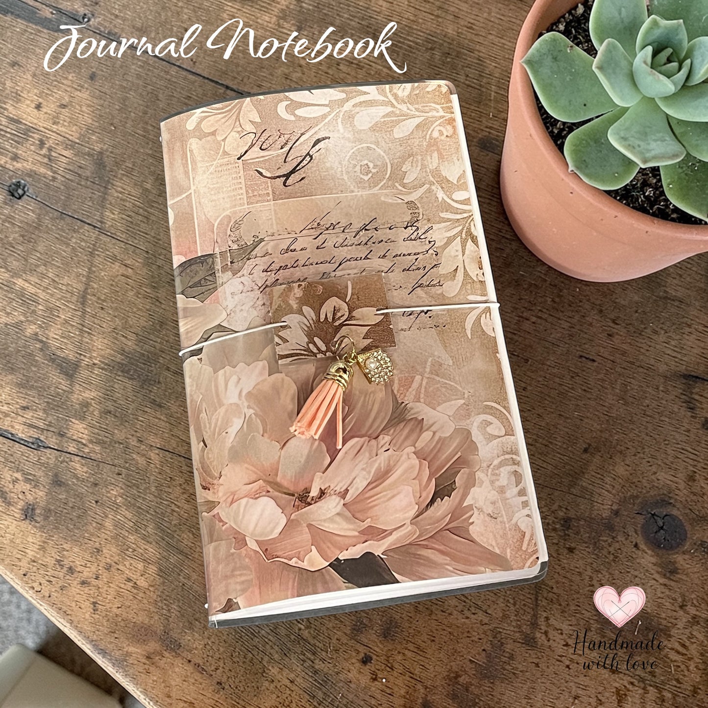 pretty floral design notebook with tassel and charm detail 