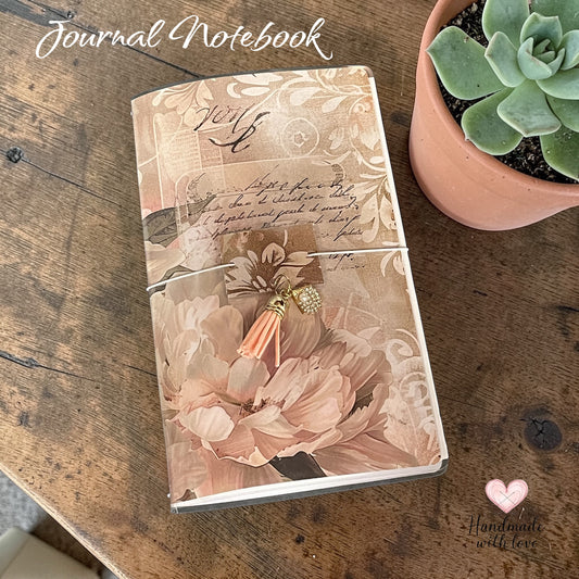 pretty floral design notebook with tassel and charm detail 
