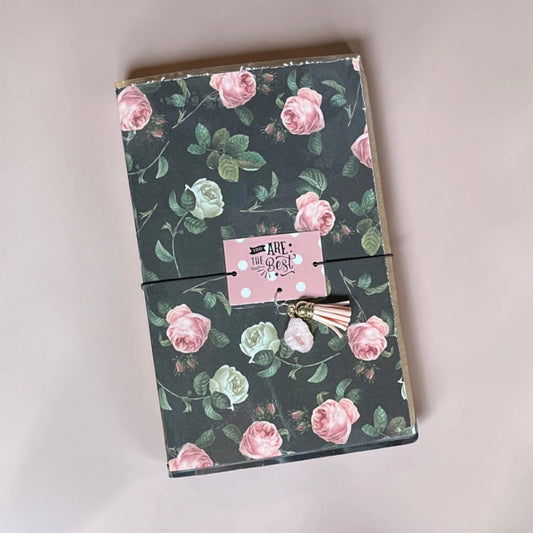 handmade notebook rose theme you are the best tag with stone charm and tassel