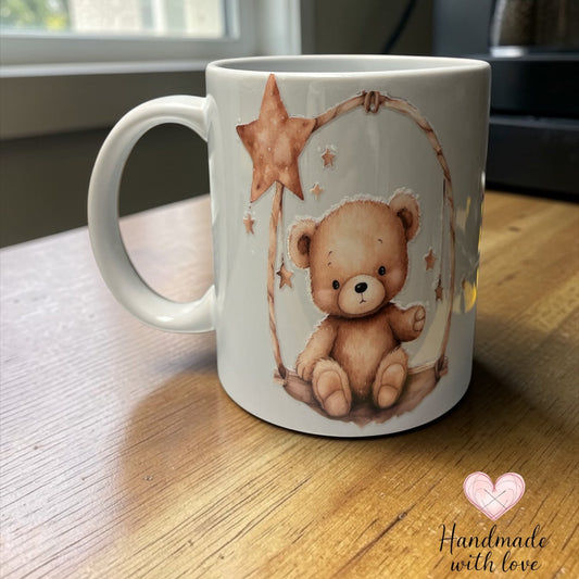 teddy bear on a swing mug