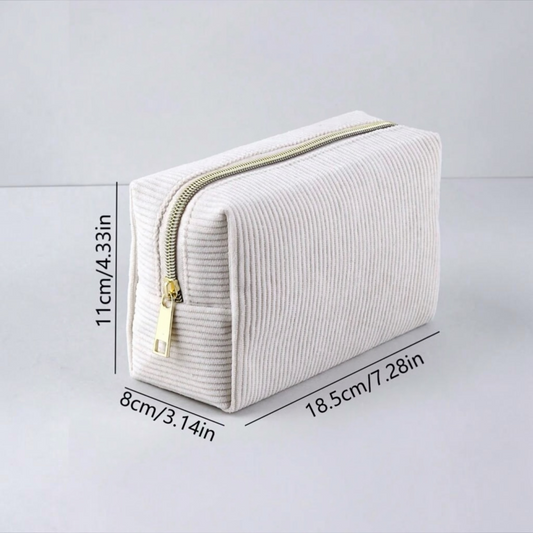 cream corduroy cosmetic bag pouch