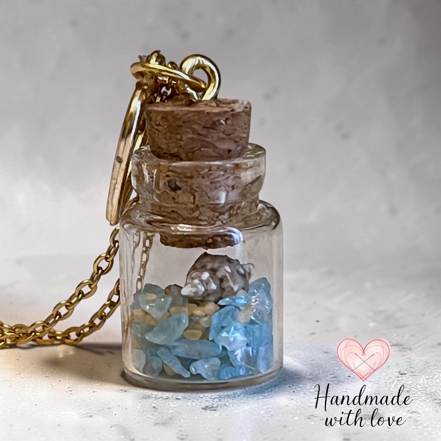 Necklace - Handmade Intention Jar - Calming (Ocean with Real Sea Shell)