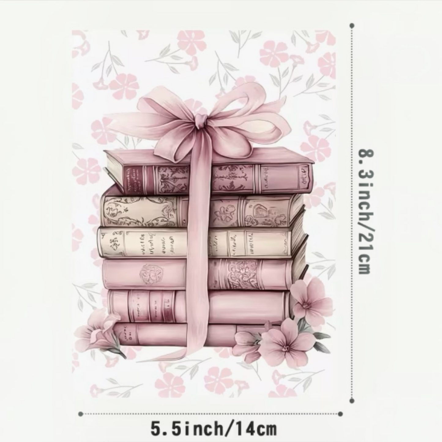 lined notebook A5 size with pink books and bow graphic on cover