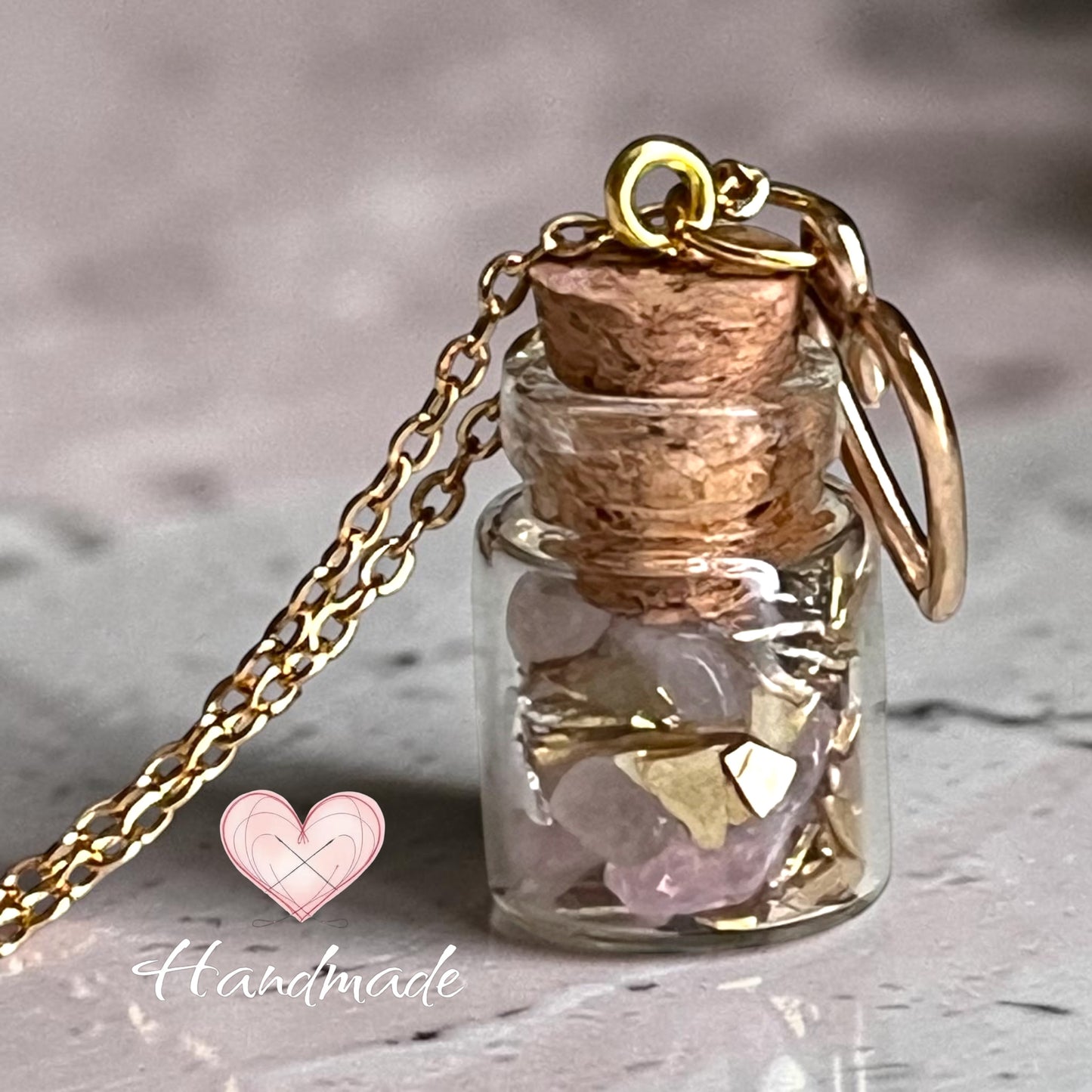 Necklace - Handmade Intention Jar - Self-love (Pink Rose Quartz)