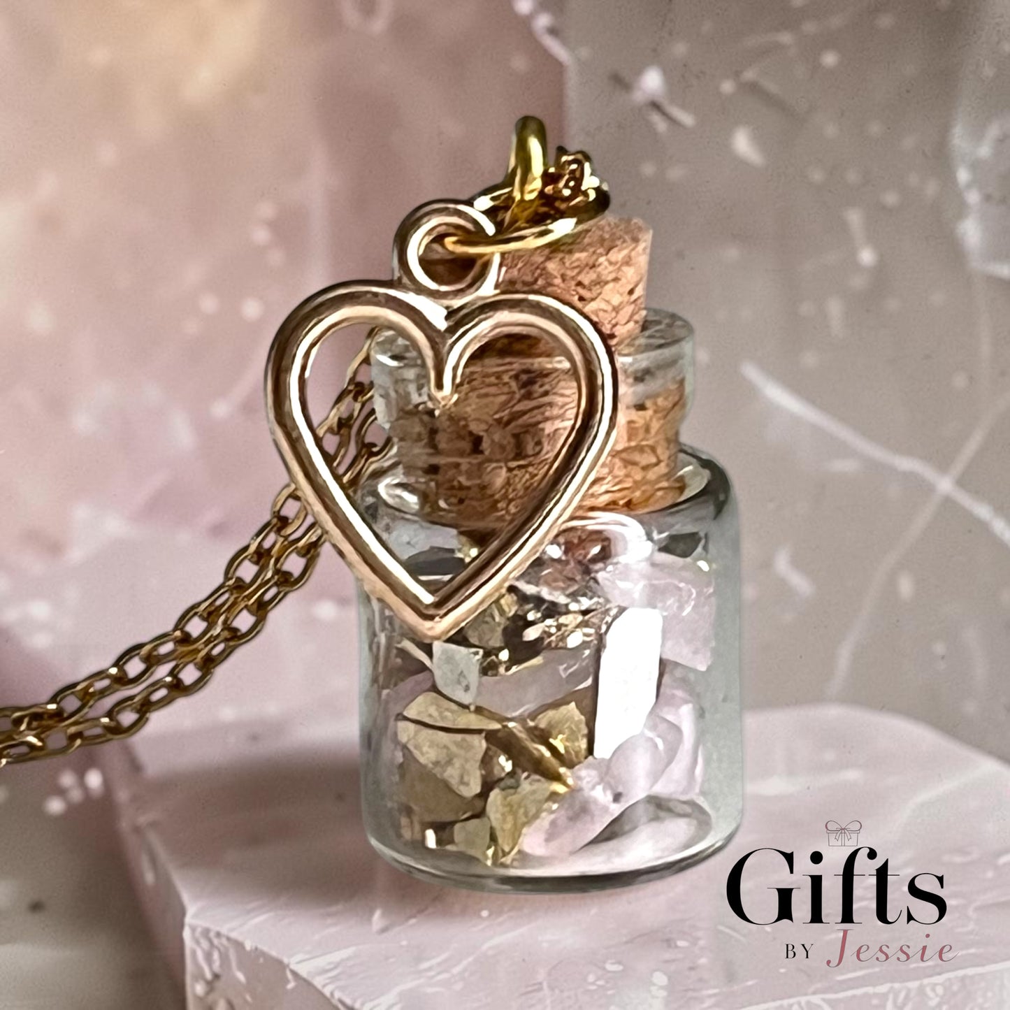 Necklace - Handmade Intention Jar - Self-love (Pink Rose Quartz)