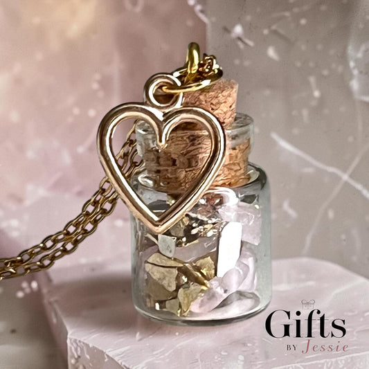 Necklace - Handmade Intention Jar - Self-love (Pink Rose Quartz)