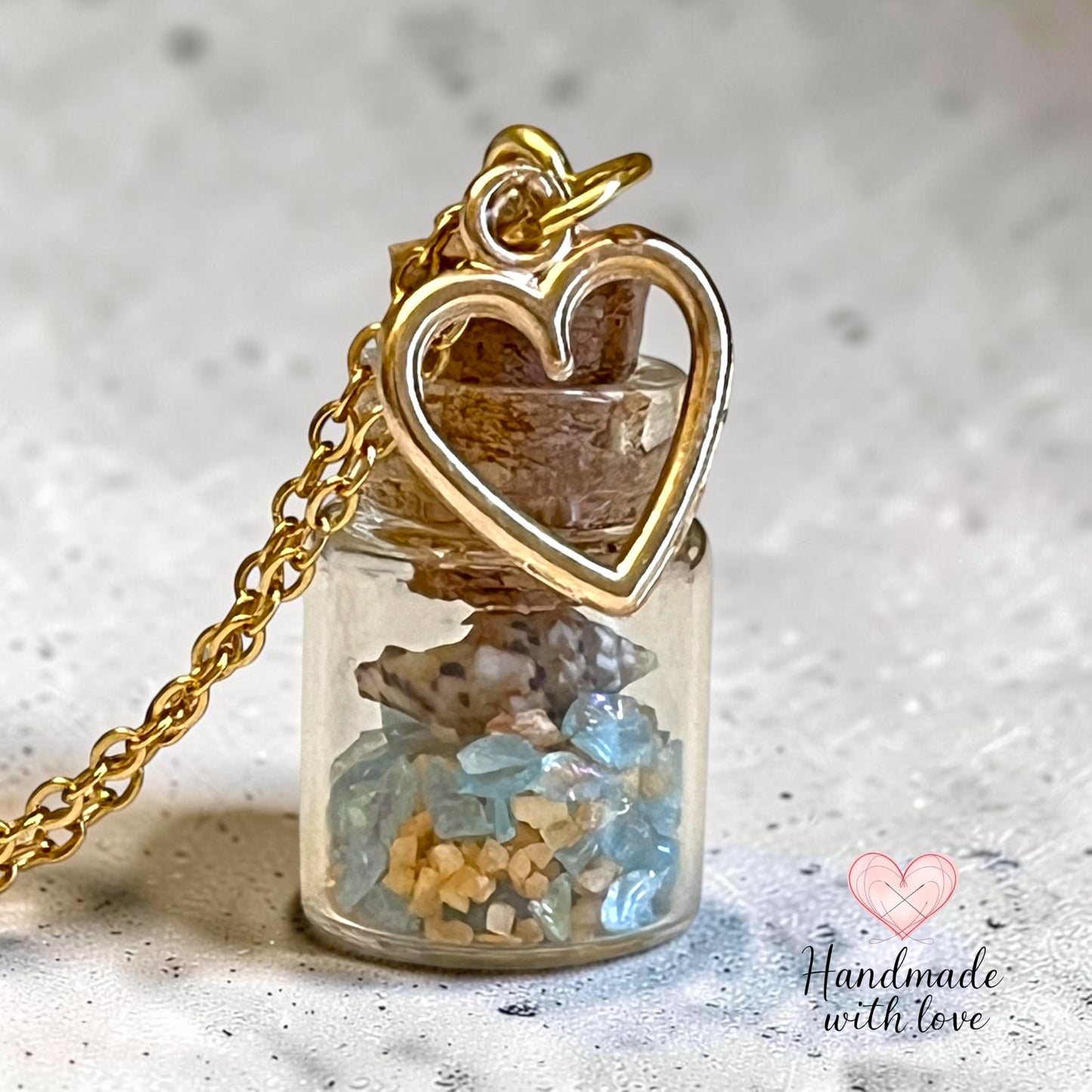 Necklace - Handmade Intention Jar - Calming (Ocean with Real Sea Shell)