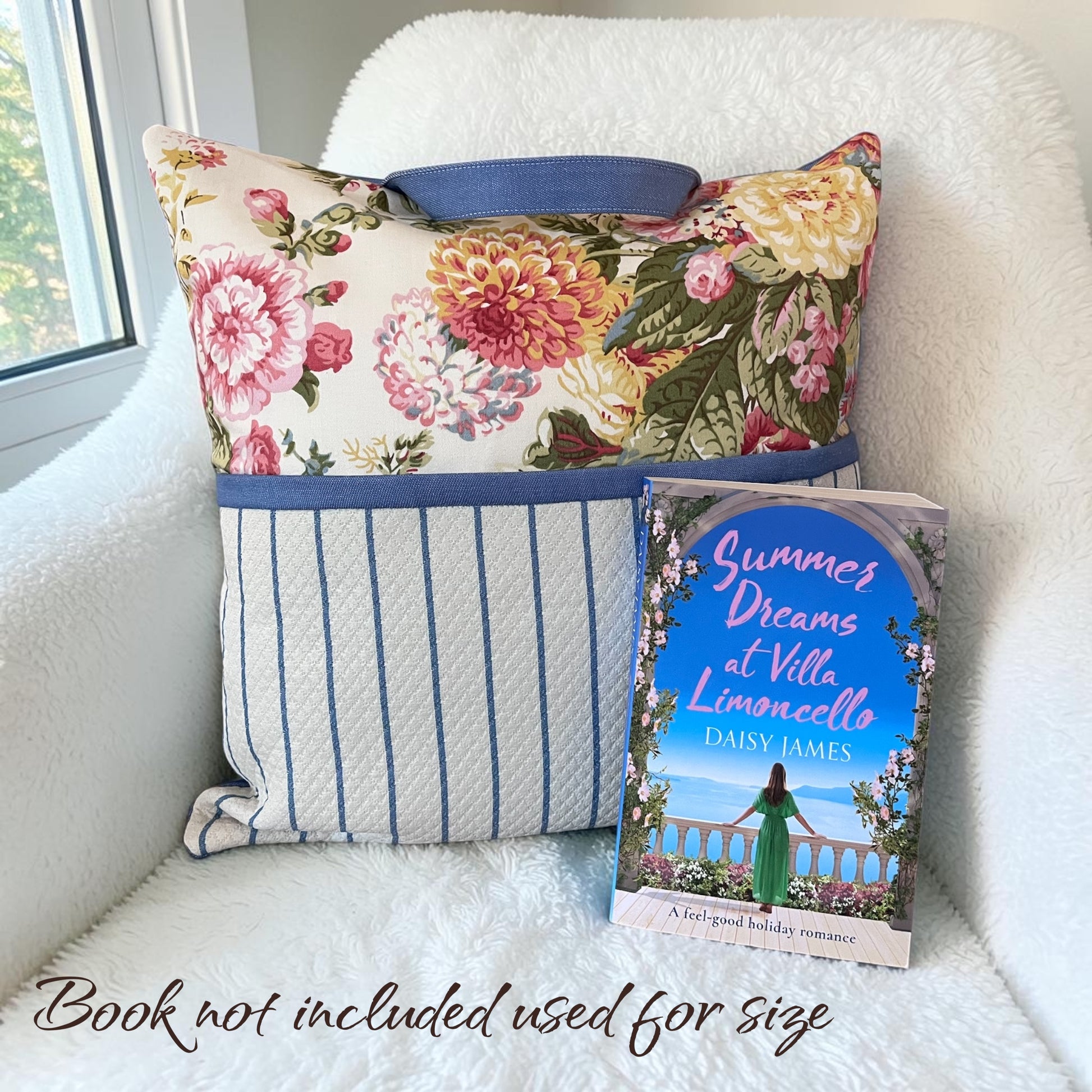 Handmade reading pillow Devine and floral pattern made in Windsor 