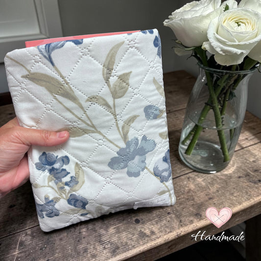 handmade book sleeve blue floral made in Windsor Ontario 