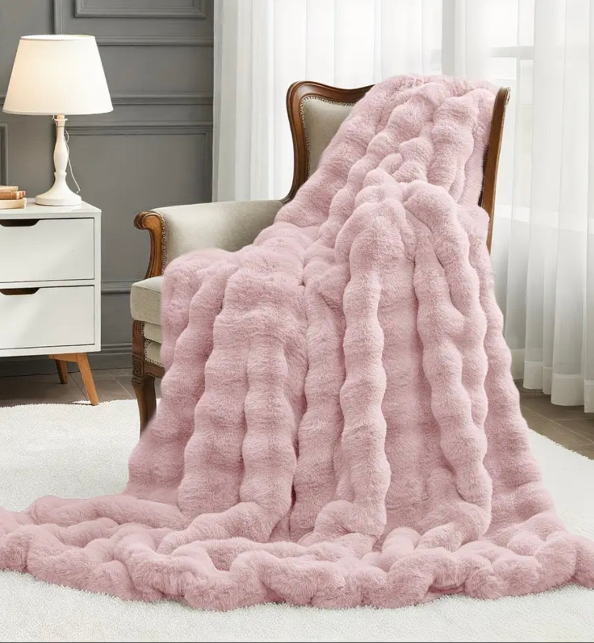 Ultra Plush Faux Rabbit Fur Blanket - Pink