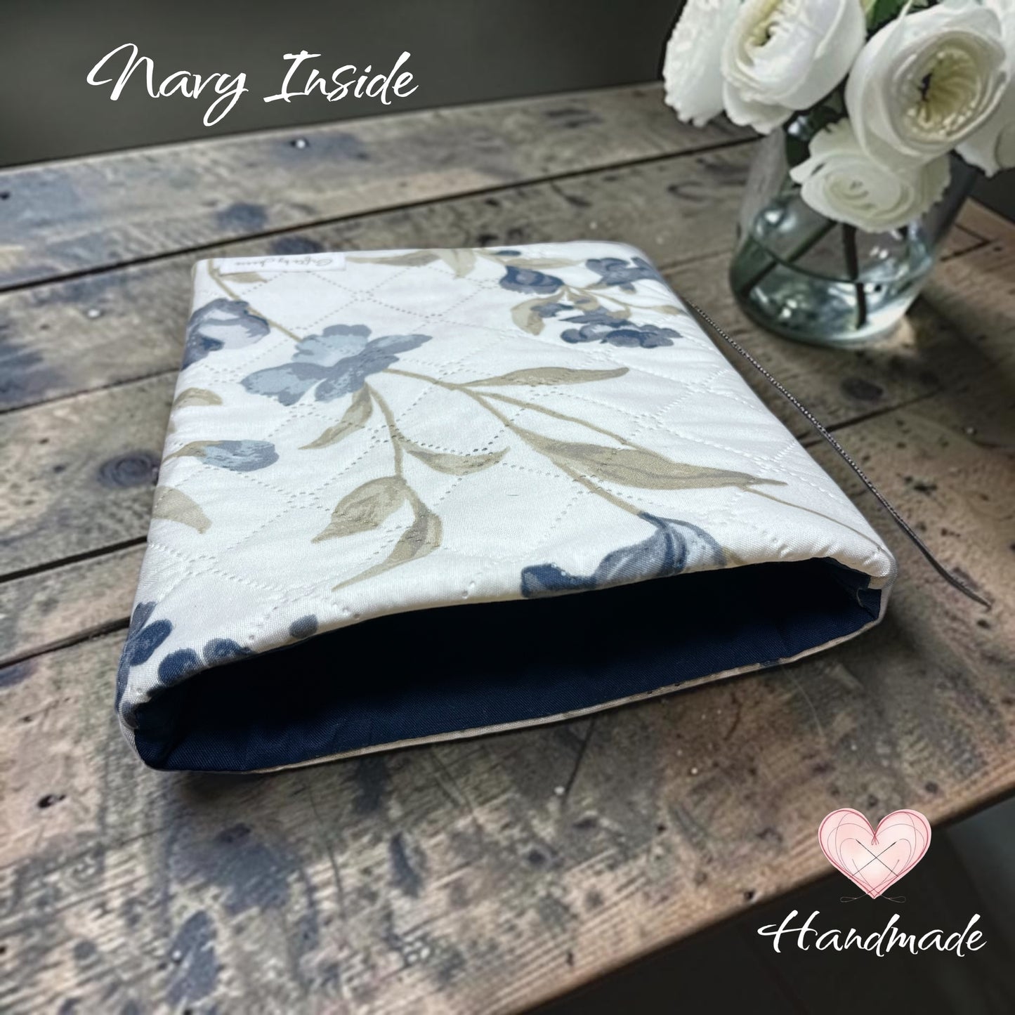 handmade book sleeve blue floral made in Windsor Ontario 
