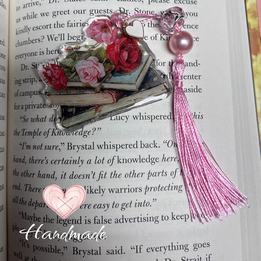 Bookmark - Handmade - Romantic Books & Flowers