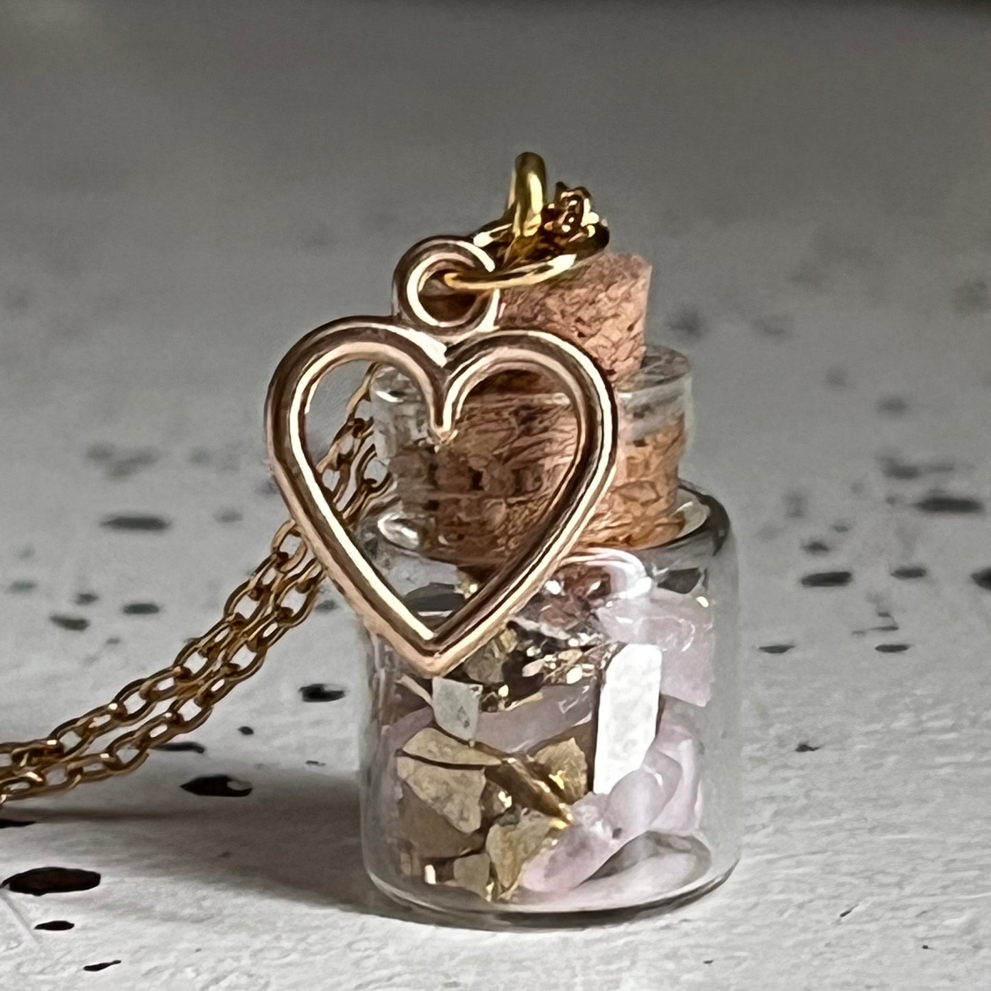 Necklace - Handmade Intention Jar - Self-love (Pink Rose Quartz)