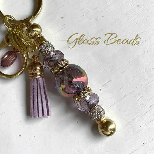 handmade lavender gold glass bead keychain