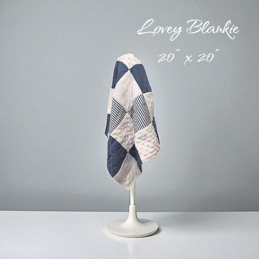 Lovey Blankie - Handmade - Classic Navy Blue Stripes