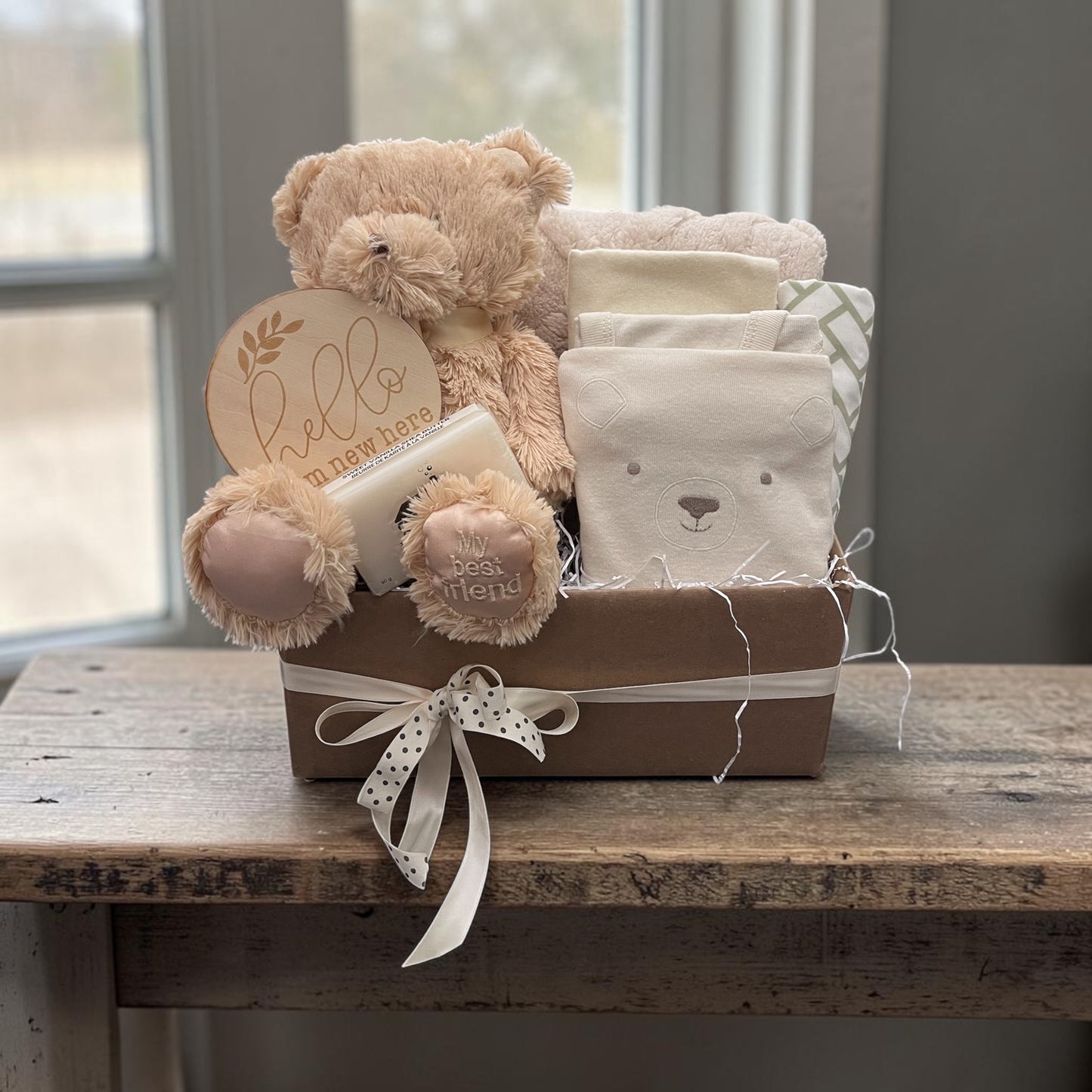 baby gift in Windsor handmade baby gift basket teddy bear neutral theme