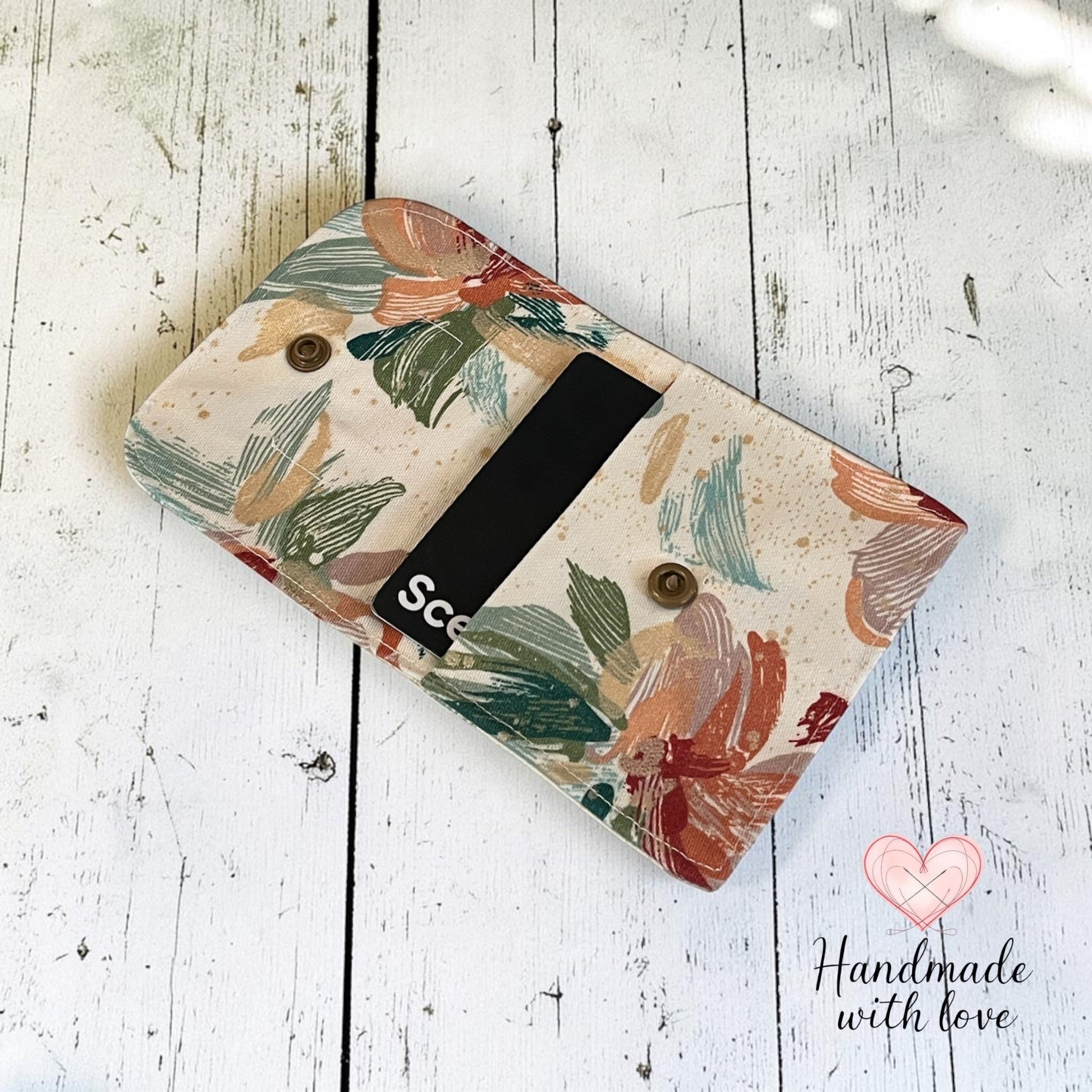 mini fabric pouch floral pattern handmade with snap closure fits gift cards, debit card
