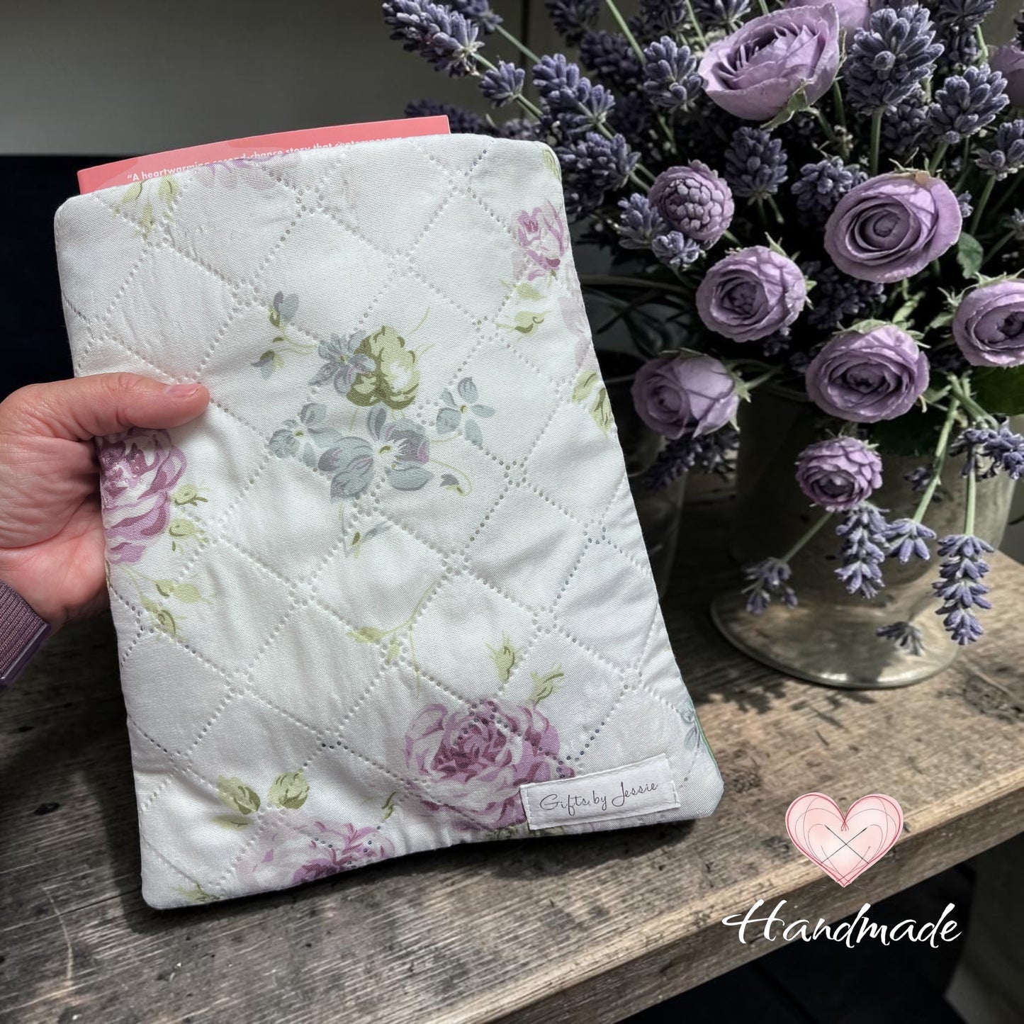 Book Sleeve - Handmade - Purple Floral -PURPLE 01