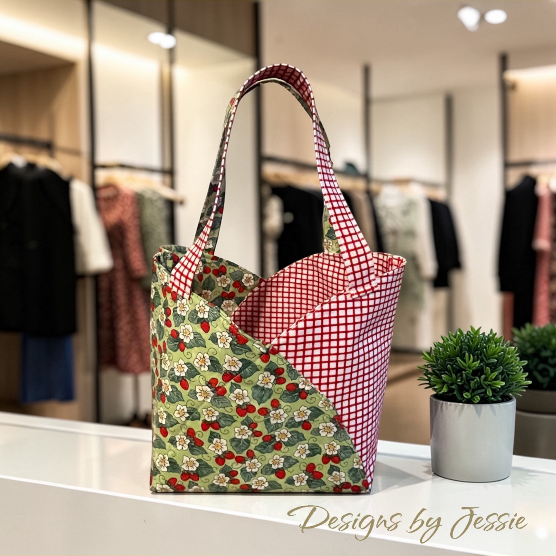 handmade tote bag strawberry theme fabric