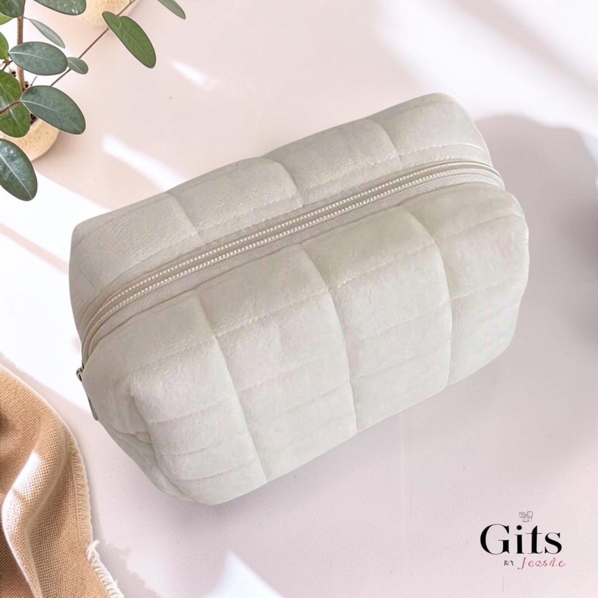 ivory pouch cosmetic bag with zipper