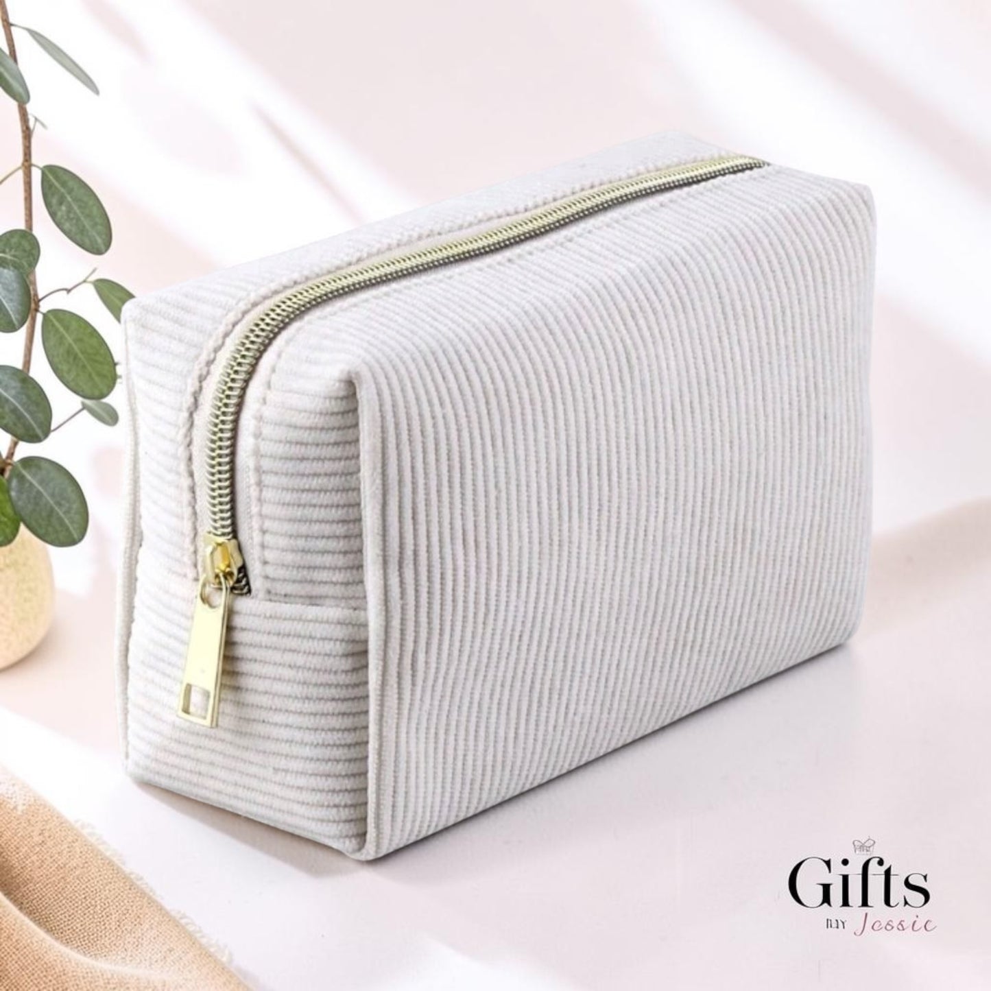 cream corduroy cosmetic bag pouch