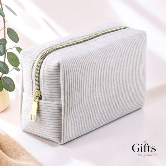 cream corduroy cosmetic bag pouch