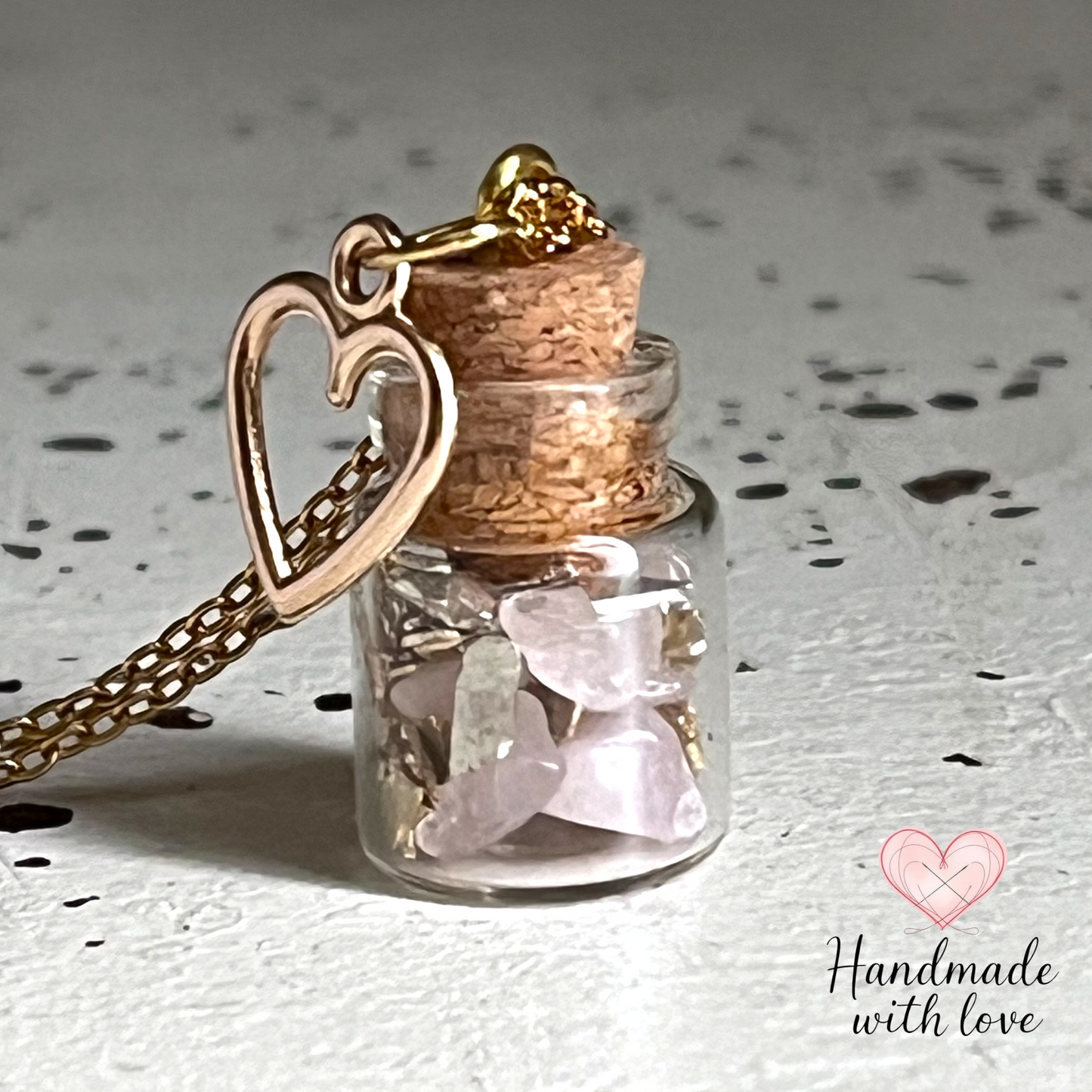 Necklace - Handmade Intention Jar - Self-love (Pink Rose Quartz)